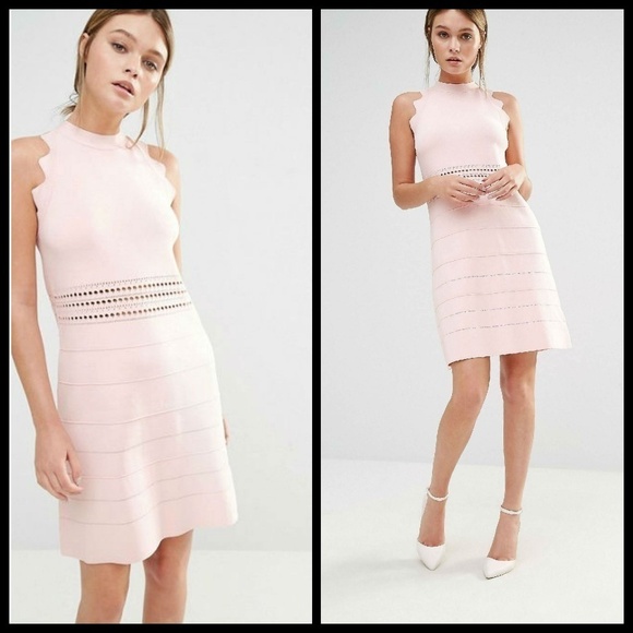 💕TED BAKER💕 Baby Pink Scallop Ribbed Knit Dress - Picture 1 of 8